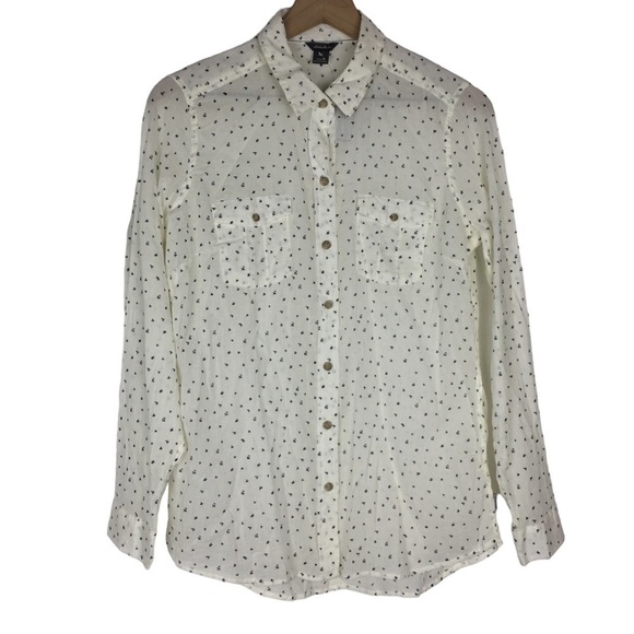 EDDIE BAUER Packable Long Sleeve Button Up Shirt Sheer Floral Size Medium NWT - Picture 1 of 10